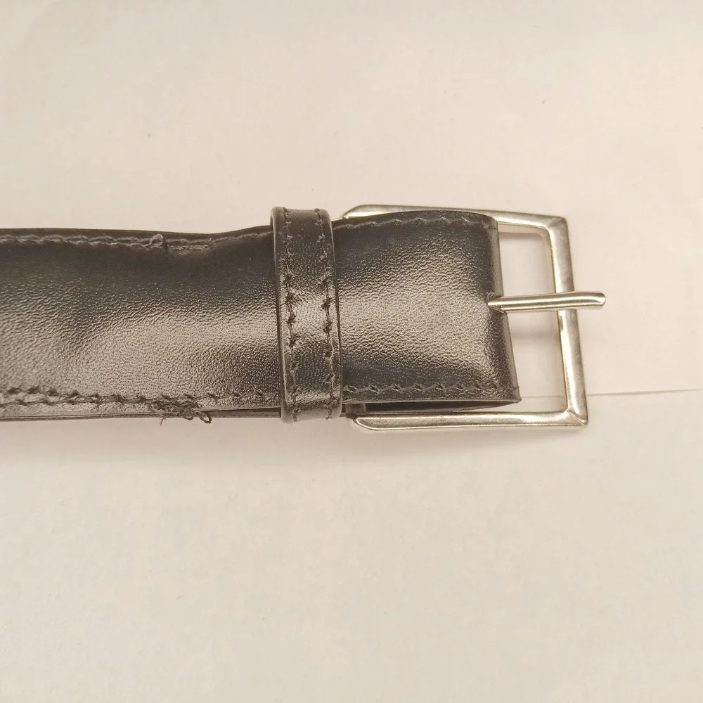 Lyntone Belt Mens 46 Black Good Glazed Aniline Leather Easy Stretch Made in USA